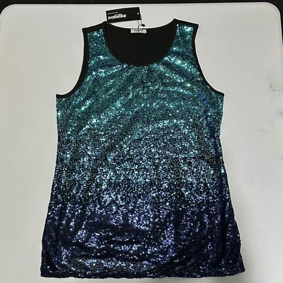 Zeagoo Blue and Teal Sequin Tank Top | Women Size XL - Picture 1 of 12